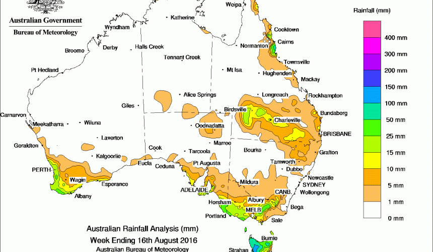 Weekly rainfall wrap + 14 day outlook, 17 Aug 2016