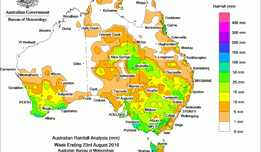Weekly rainfall wrap + 14 day outlook, 24 Aug 2016