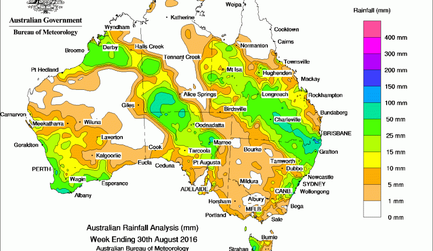 Weekly rainfall wrap & 14 day outlook, 31 Aug 2016
