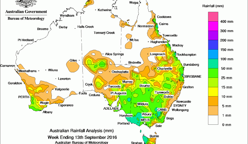 Weekly rainfall wrap + 14 day outlook, 14 Sep 2016