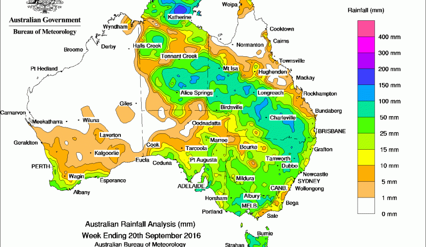 Weekly rainfall wrap + 14 day outlook, 21 Sep 2016