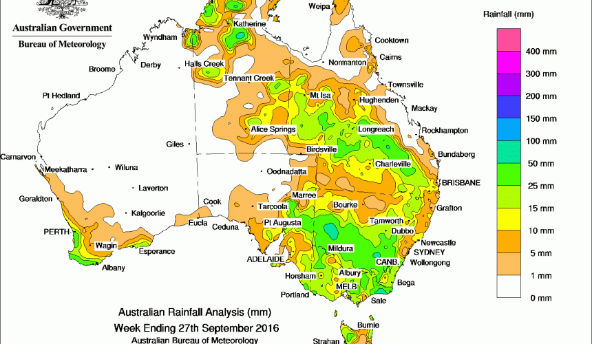 Weekly rainfall wrap + 14 day outlook, 28 Sep 2016