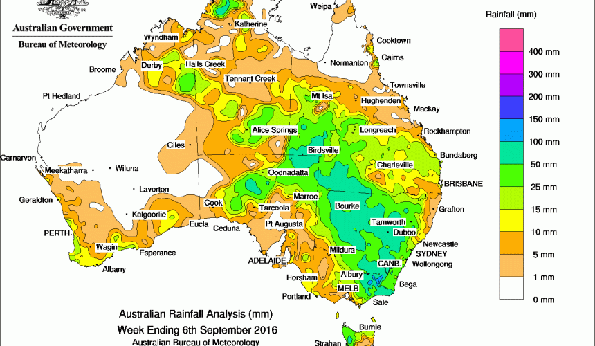 Weekly rainfall wrap + 14 day outlook, 7 Sep 2016
