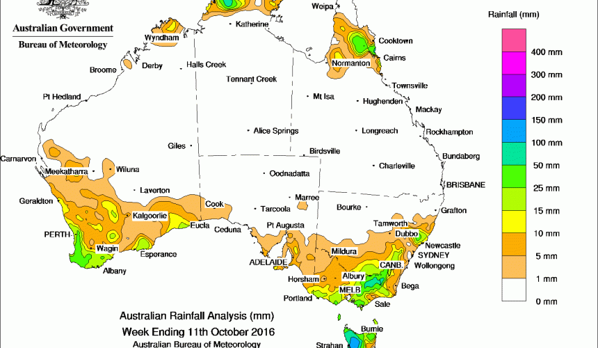 Weekly rainfall wrap + 14 day outlook, 12 Oct 2016