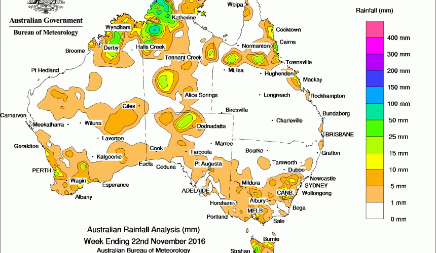 Weekly rainfall wrap + 14 day outlook, 30 Nov 2016