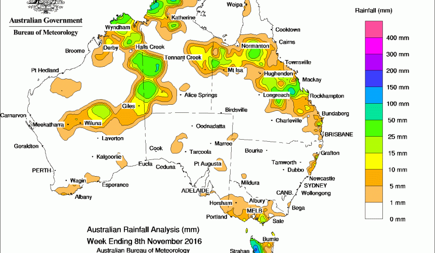 Weekly rainfall wrap + 14 day outlook, 9 Nov 2016