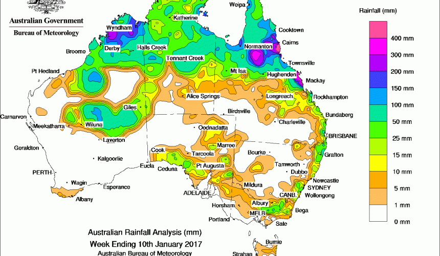 Weekly rainfall wrap + 14 day outlook, 11 Jan 2017