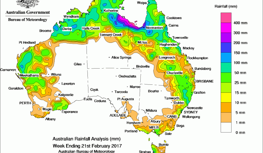 Weekly rainfall wrap + 14 day outlook, 22 Feb 2017