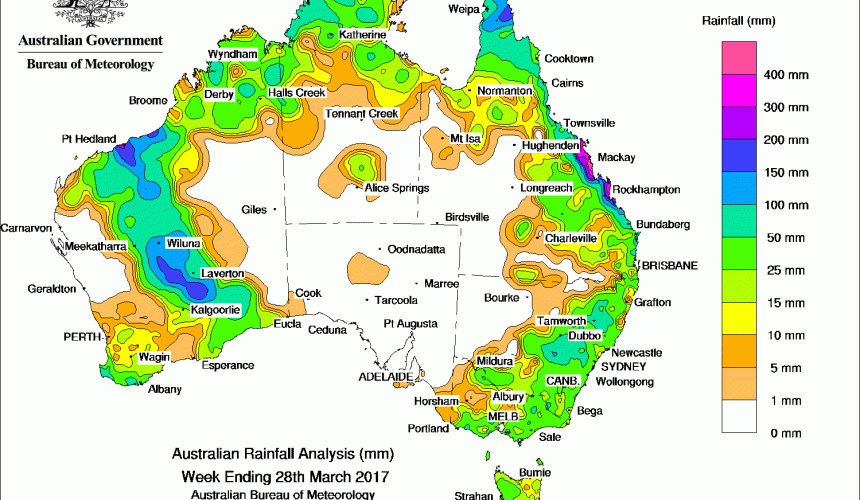 Weekly rainfall wrap + 14 day outlook, 29 Mar 2017