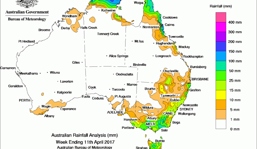 Weekly rainfall wrap + 14 day outlook, 12 Apr 2017