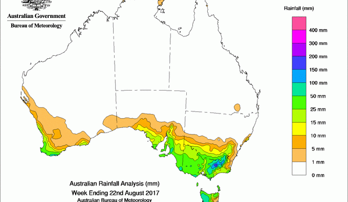 Weekly rainfall wrap + 14 day outlook, 23 Aug 2017