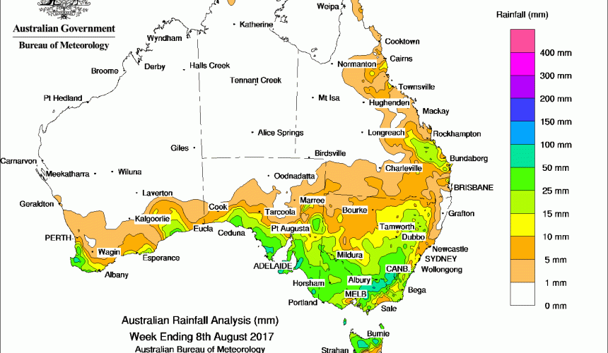 Weekly rainfall wrap + 14 day outlook, 9 Aug 2017