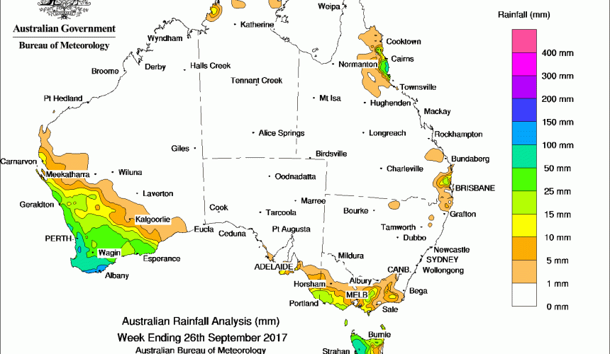 Weekly rainfall wrap + 14 day outlook, 27 Sep 2017