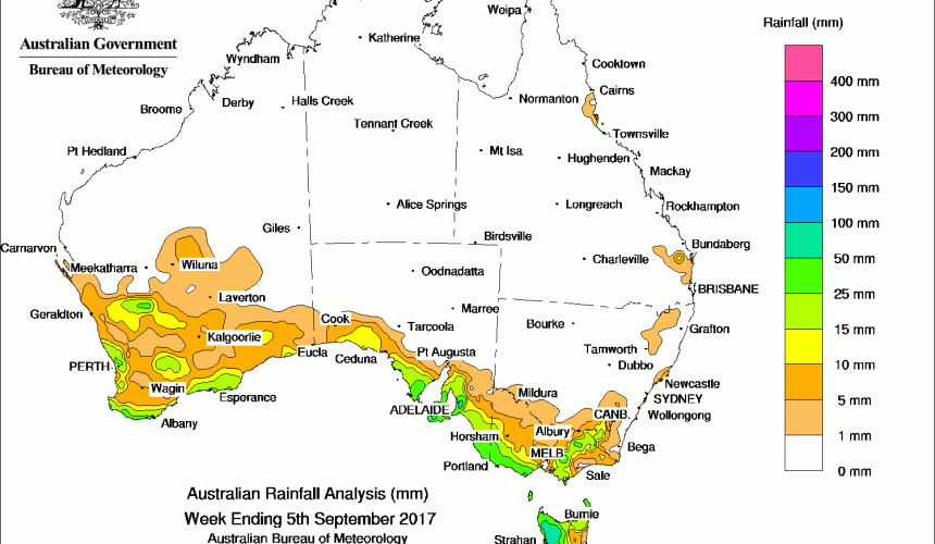 Weekly rainfall wrap + 14 day outlook, 13 Sep 2017