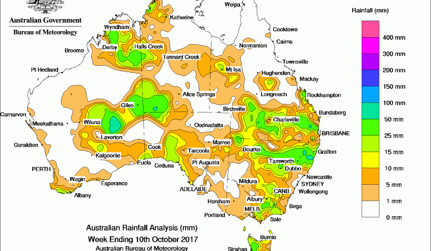 Weekly rainfall wrap + 14 day outlook, 11 Oct 2017