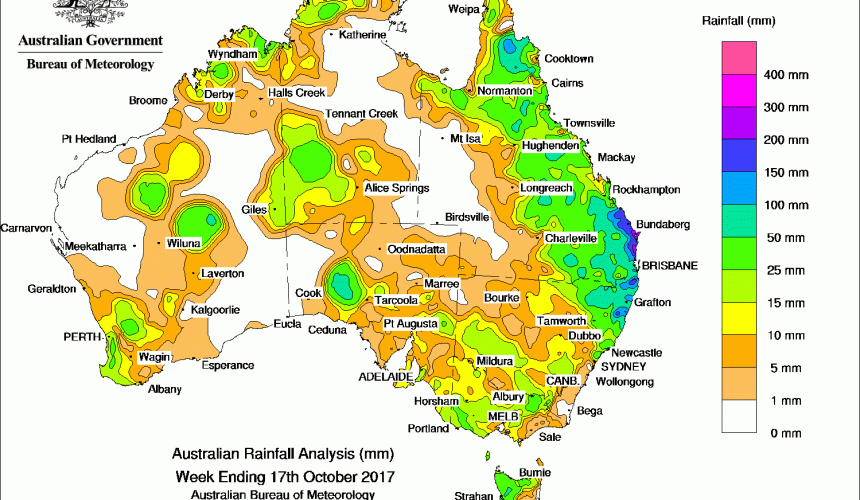 Weekly rainfall wrap + 14 day outlook, 18 Oct 2017