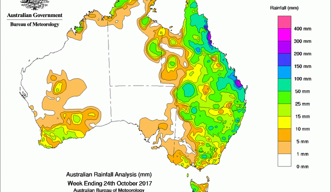 Weekly rainfall wrap + 14 day outlook, 25 Oct 2017