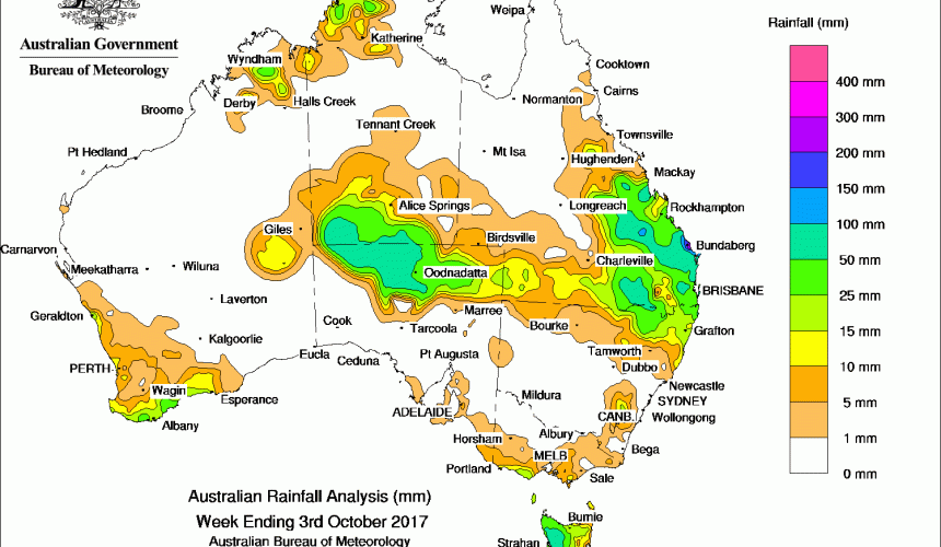 Weekly rainfall wrap + 14 day outlook, 4 Oct 2017