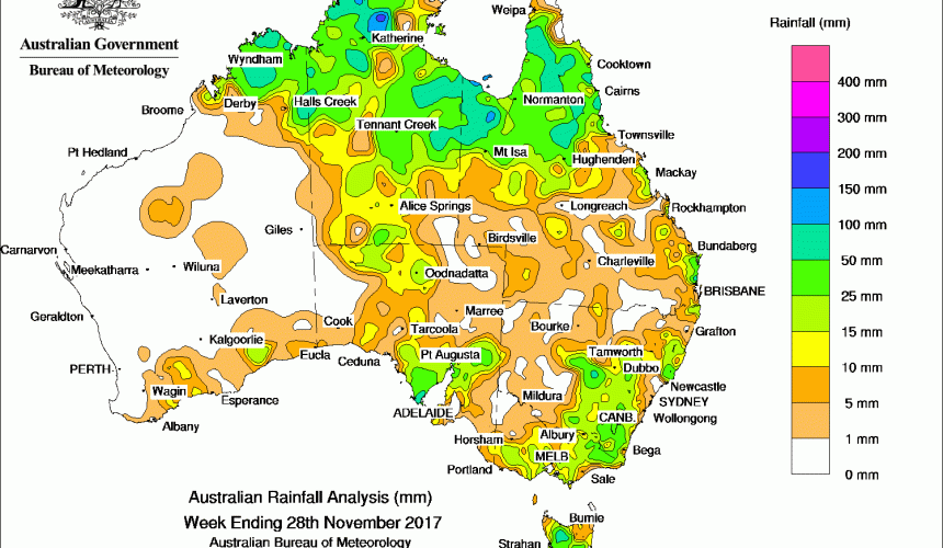 Weekly rainfall wrap + 14 day outlook, 29 Nov 2017