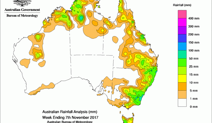 Weekly rainfall wrap + 14 day outlook, 8 Nov 2017