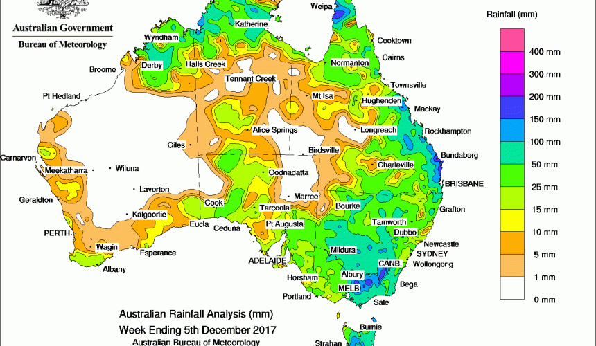 Weekly rainfall wrap + 14 day outlook, 6 Dec 2017