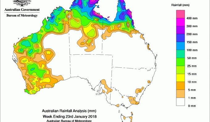 Weekly rainfall wrap + 14 day outlook, 24 Jan 2018