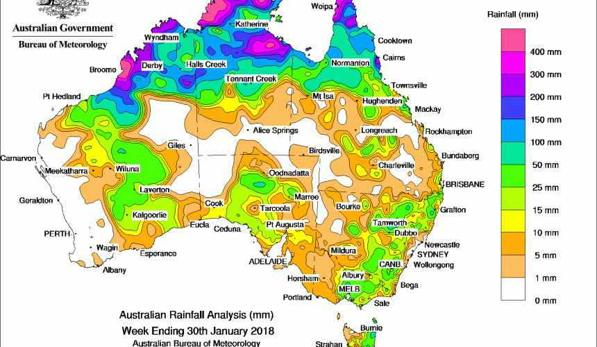 Weekly rainfall wrap + 14 day outlook, 31 Jan 2018