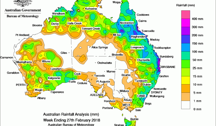 Weekly rainfall wrap + 14 day outlook, 28 Feb 2018