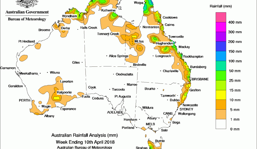 Weekly rainfall wrap + 14 day rain outlook, 11 Apr 2018