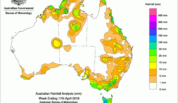 Weekly rainfall wrap + 14 day rain outlook, 18 Apr 2018