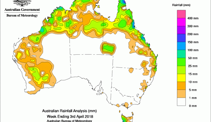 Weekly rainfall wrap + 8 day rain outlook, 4 Apr 2018