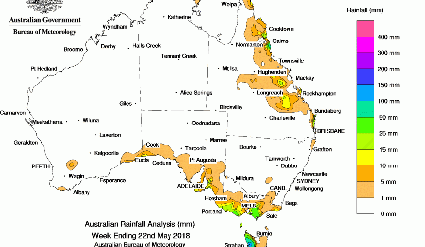 Weekly rainfall wrap + 14 day rain outlook, 23 May 2018