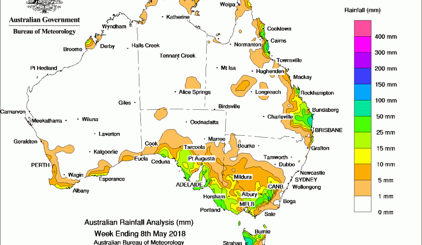Weekly rainfall wrap + 14 day rain outlook, 9 May 2018