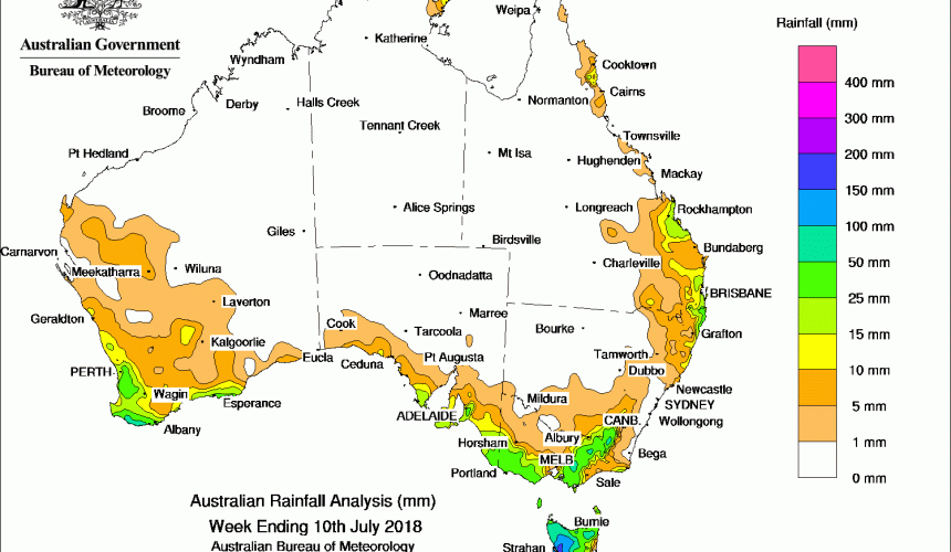 Weekly rainfall wrap + 14 day rain outlook, 11 July 2018