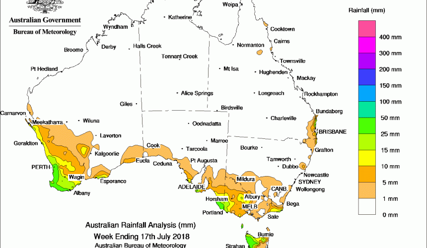 Weekly rainfall wrap + 14 day rain outlook, 18 July 2018
