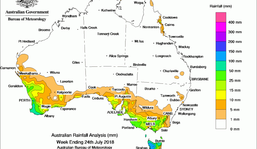Weekly rainfall wrap + 14 day rain outlook, 25 July 2018
