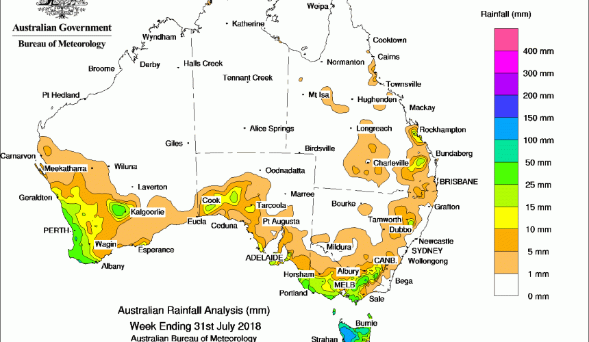 Weekly rainfall wrap + 14 day rain outlook, 1 August 2018