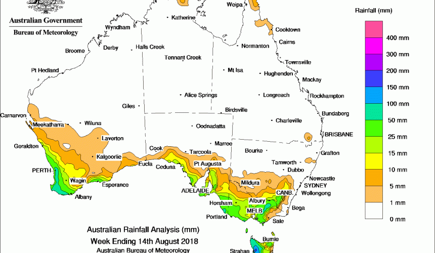 Weekly rainfall wrap + 14 day rain outlook, 15 August 2018
