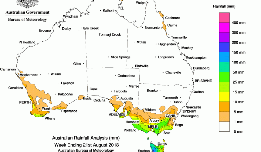 Weekly rainfall wrap + 14 day rain outlook, 22 August 2018