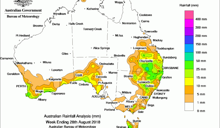 Weekly rainfall wrap + 14 day rain outlook, 29 August 2018
