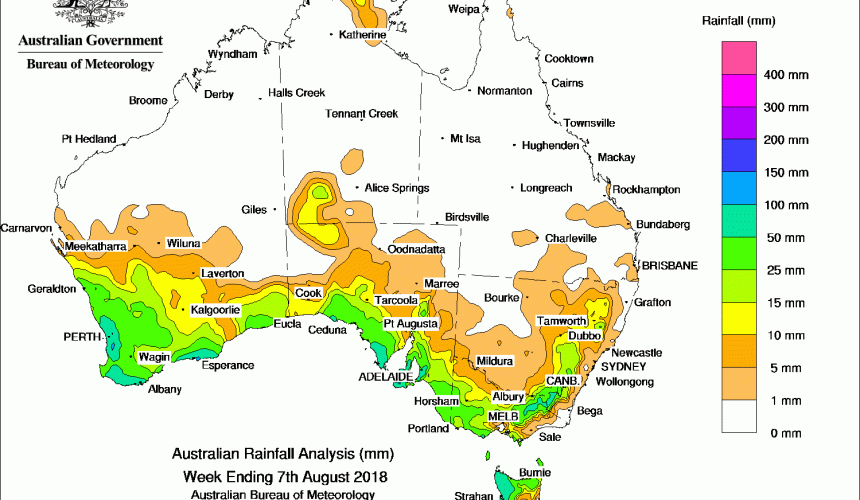 Weekly rainfall wrap + 14 day rain outlook, 8 August 2018