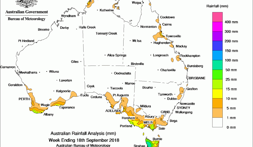 Weekly rainfall wrap + 14 day rain outlook, 19 Sept 2018
