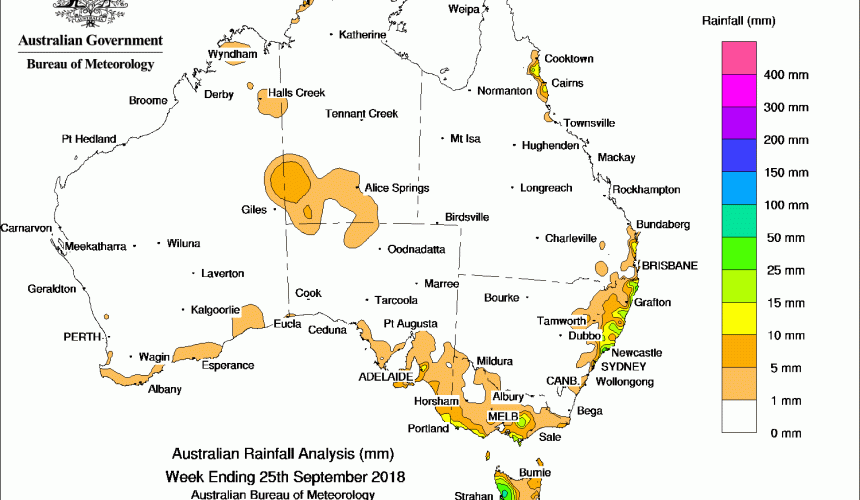 Weekly rainfall wrap + 14 day rain outlook, 26 Sept 2018