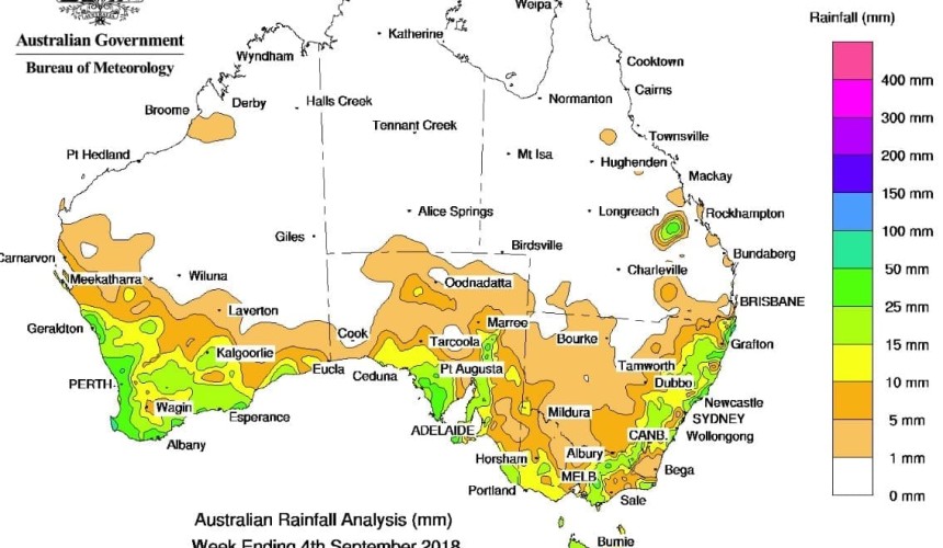 Weekly rainfall wrap + 14 day rain outlook, 5 Sept 2018