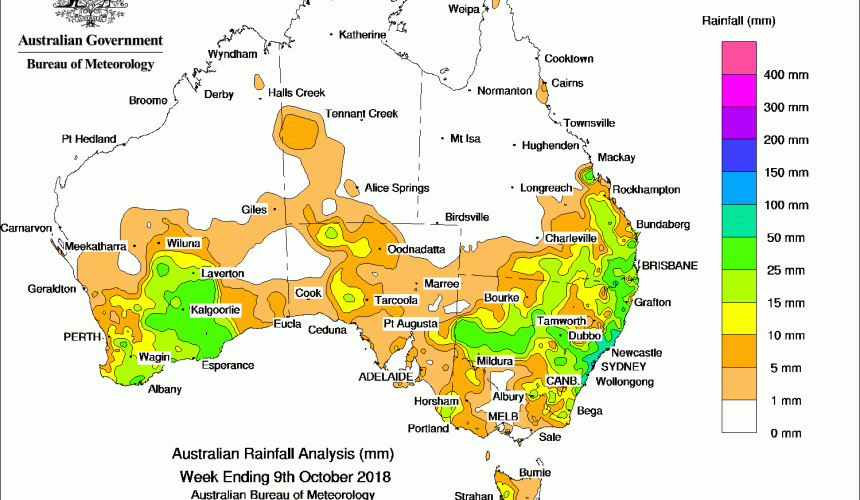 Weekly rainfall wrap + 14 day rain outlook, 10 Oct 2018
