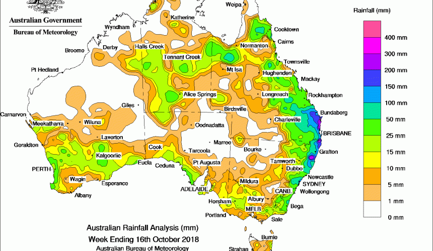 Weekly rainfall wrap + 14 day rain outlook, 17 Oct 2018