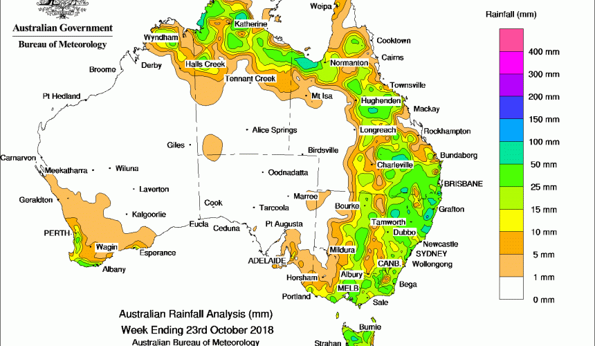 Weekly rainfall wrap + 14 day rain outlook, 24 Oct 2018