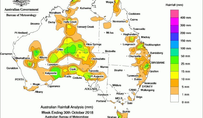 Weekly rainfall wrap + rain outlook, 31 Oct 2018
