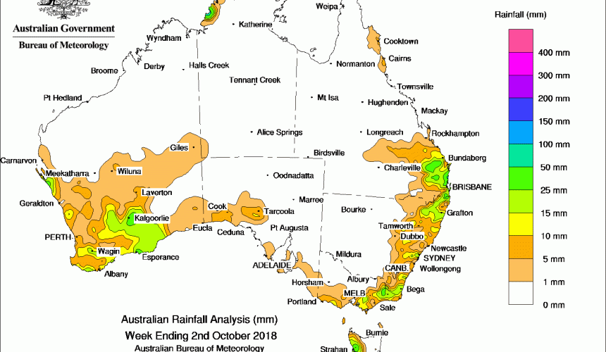 Weekly rainfall wrap + 14 day rain outlook, 3 Oct 2018
