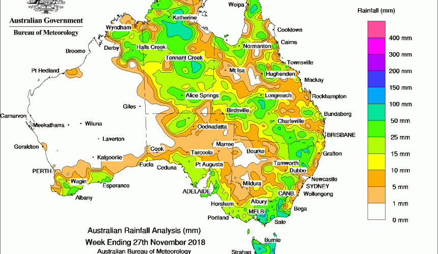 Weekly rainfall wrap + rain outlook, 28 Nov 2018